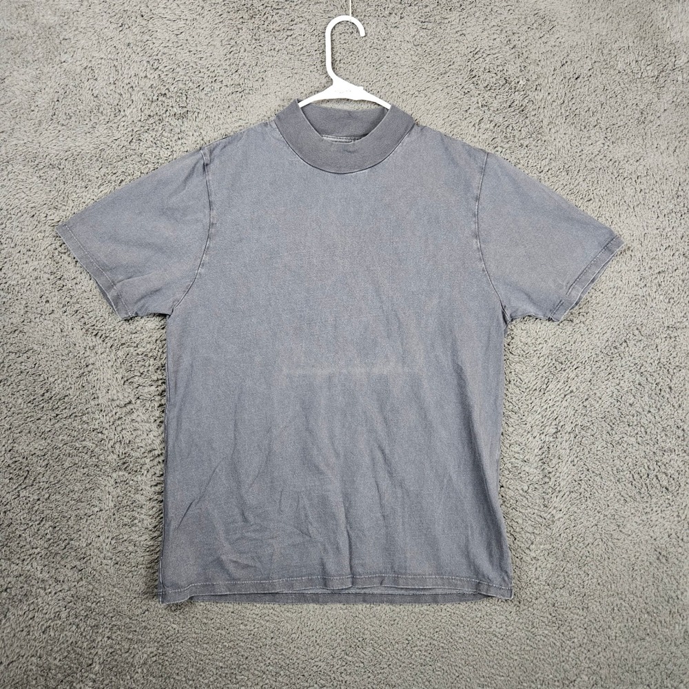 Les Tien Mens Thick Collar Short Sleeve T-Shirt Faded Black Charcoal Gray Size M